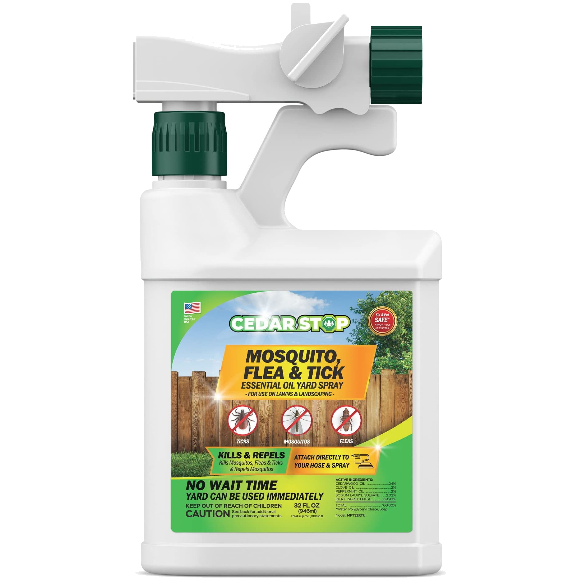 CedarStop Mosquito, Flea & Tick Essential Oil Yard Spray, 32 oz hose-end sprayer bottle